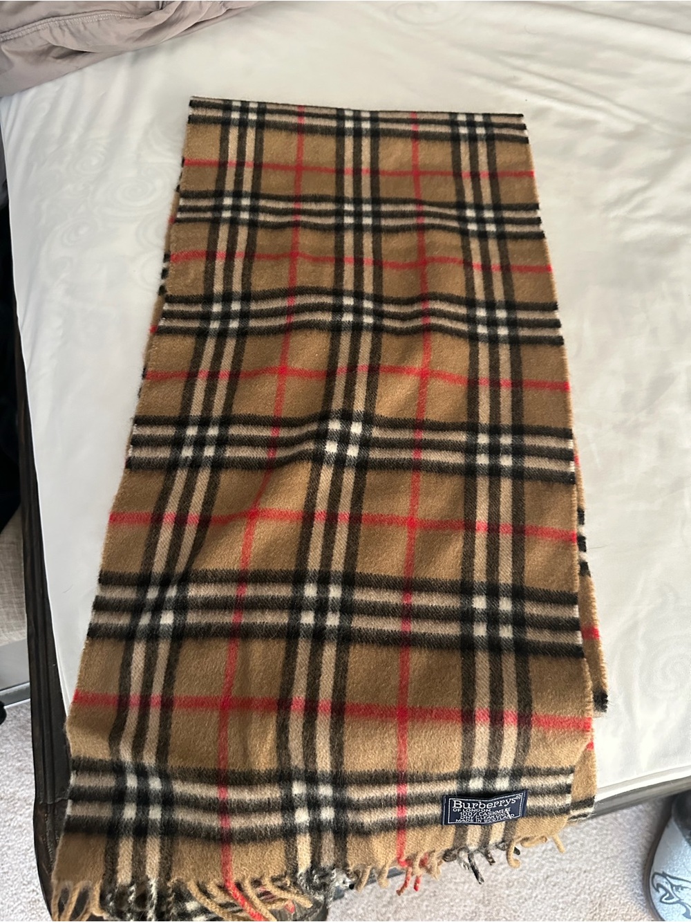 Vintage Burberrys Cashmere Check Scarf | Made in Scotland | Classic Tan Plaid - Picture 2 of 5